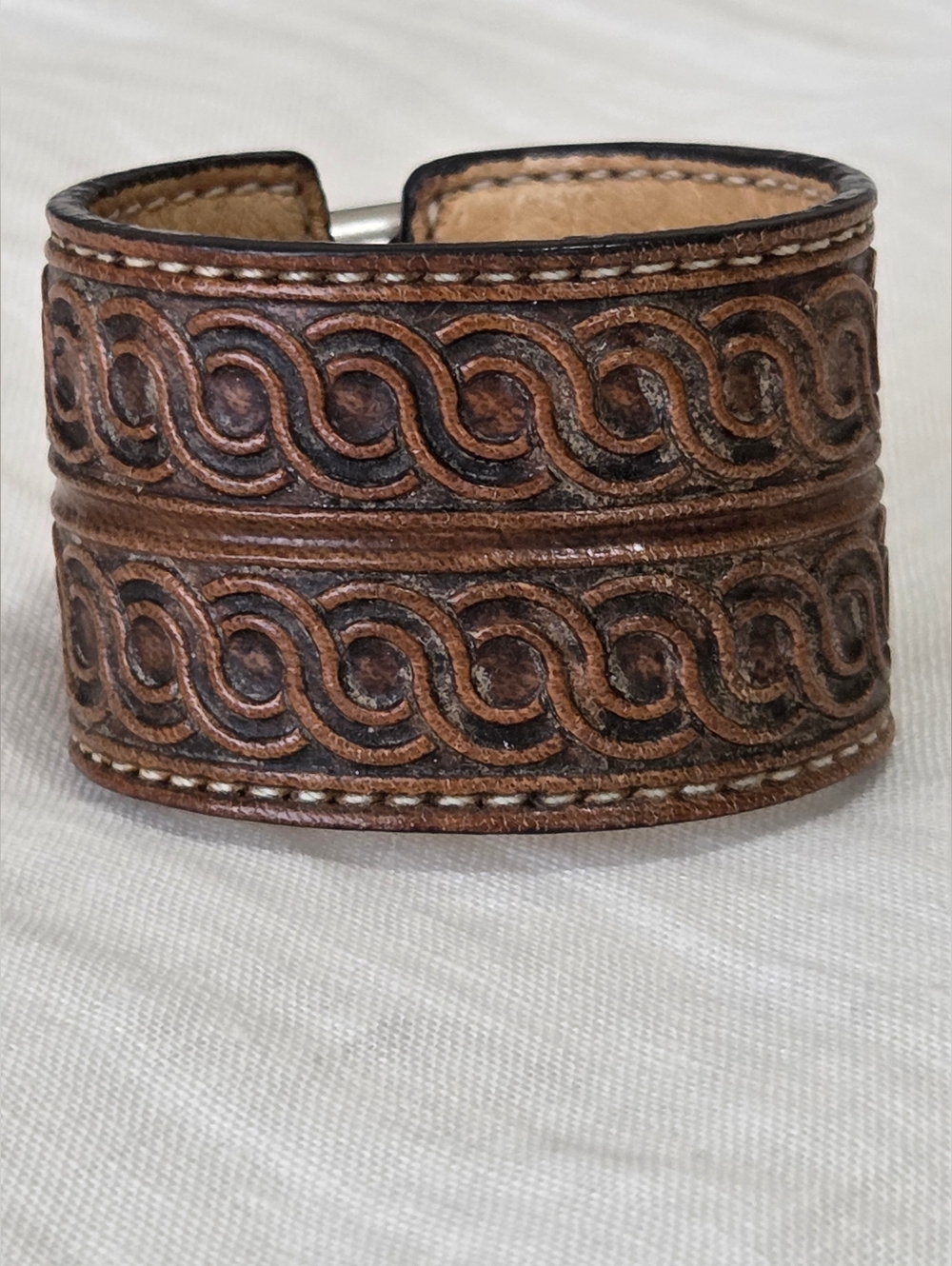Hand Tooled Brown Leather Cuff Bracelet